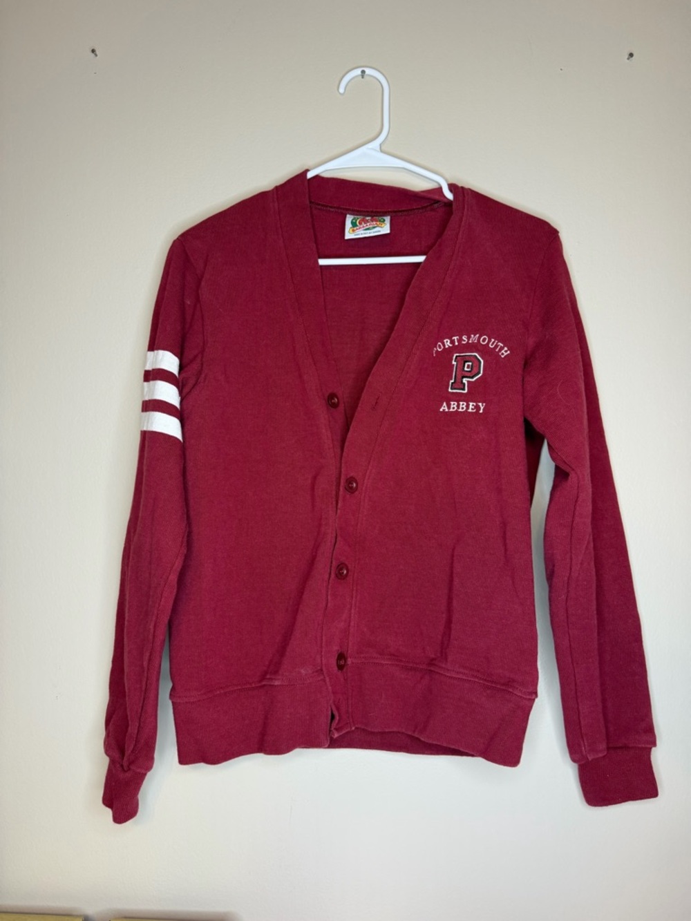 Vintage Portsmouth Abbey Men's Cardigan Sweater - Burgundy - Small